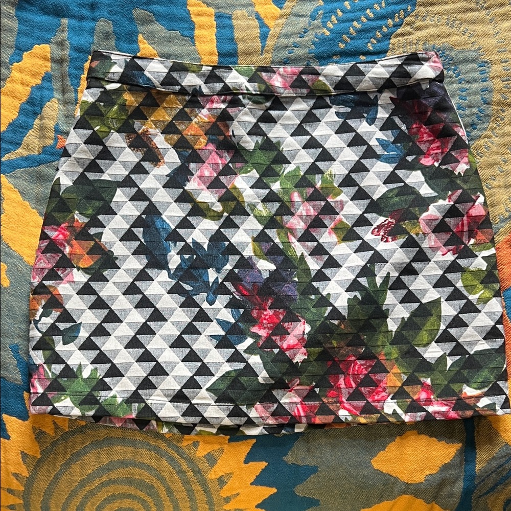 Topshop Black and White Geometric and Floral print Mini Skirt